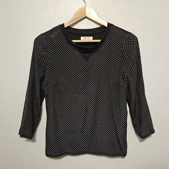Madewell Tops - Madewell 100% Silk (Front) Black & White Heart Print Blouse Shirt Size Small